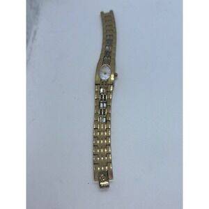 Elgin Women Gold Tone Mother of Pearl Dial Crystal Accent Dress Watch EG713